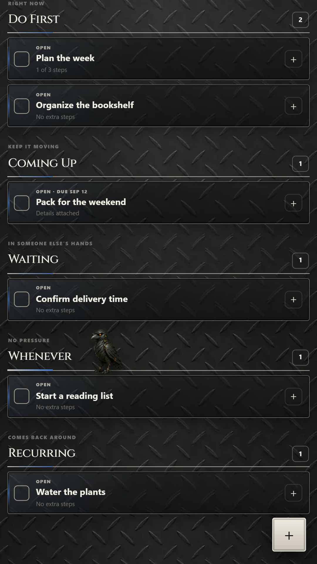 Organize your tasks — task categories and cards in Black Diamond
