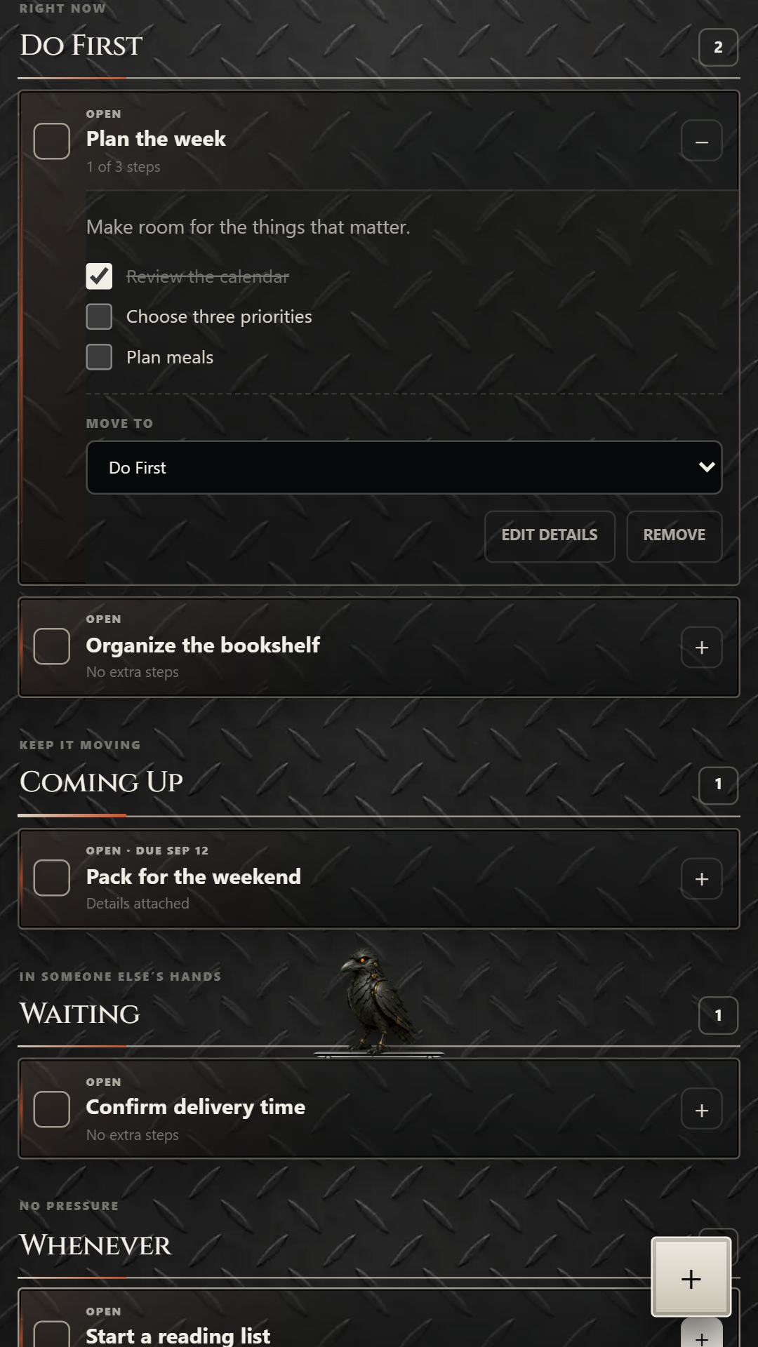 Details and subtasks — an expanded task with smaller steps
